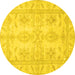 Round Oriental Yellow Traditional Rug, abs2492yw