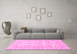 Machine Washable Oriental Pink Traditional Rug in a Living Room, wshabs2492pnk
