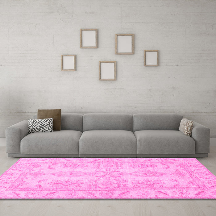 Machine Washable Oriental Pink Traditional Rug in a Living Room, wshabs2492pnk