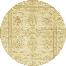 Round Abstract Mustard Yellow Oriental Rug, abs2492