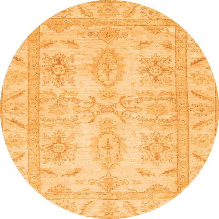 Round Machine Washable Oriental Orange Traditional Area Rugs, wshabs2492org
