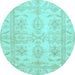 Round Oriental Light Blue Traditional Rug, abs2492lblu