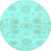 Round Machine Washable Oriental Light Blue Traditional Rug, wshabs2493lblu