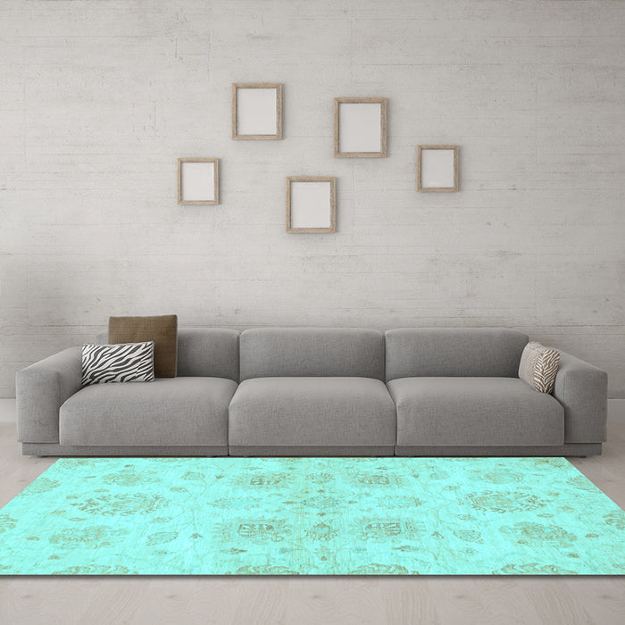 Machine Washable Oriental Light Blue Traditional Rug in a Living Room, wshabs2493lblu