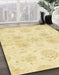 Abstract Chrome Gold Yellow Oriental Rug in Family Room, abs2493