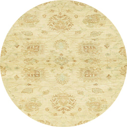 Round Abstract Chrome Gold Yellow Oriental Rug, abs2493