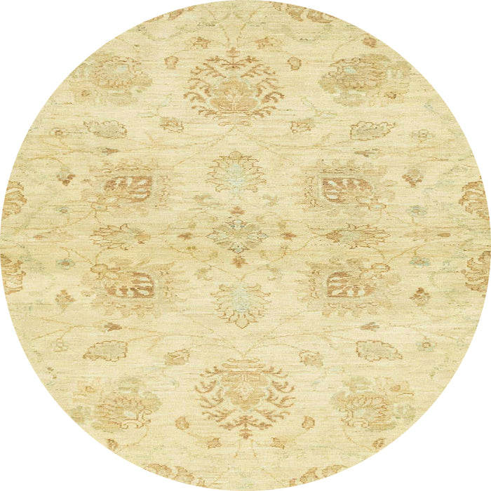 Round Abstract Chrome Gold Yellow Oriental Rug, abs2493