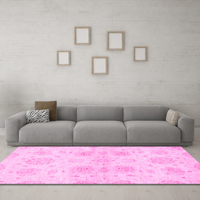 Machine Washable Oriental Pink Traditional Rug in a Living Room, wshabs2493pnk