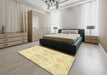 Abstract Chrome Gold Yellow Oriental Rug in a Bedroom, abs2493