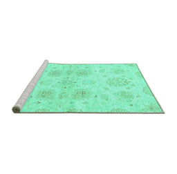Sideview of Machine Washable Oriental Turquoise Traditional Area Rugs, wshabs2493turq