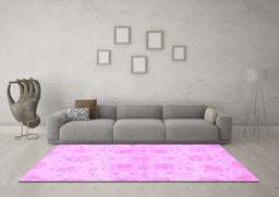 Machine Washable Oriental Purple Traditional Area Rugs in a Living Room, wshabs2493pur