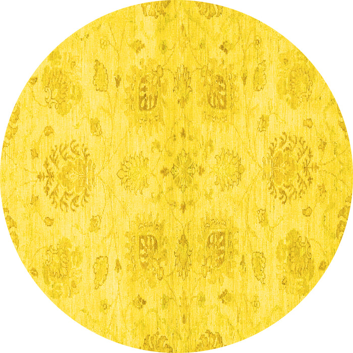 Round Machine Washable Oriental Yellow Traditional Rug, wshabs2493yw