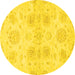 Round Machine Washable Oriental Yellow Traditional Rug, wshabs2493yw