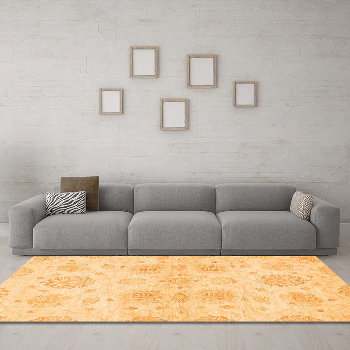 Machine Washable Oriental Orange Traditional Area Rugs in a Living Room, wshabs2493org