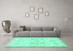 Machine Washable Oriental Turquoise Traditional Area Rugs in a Living Room,, wshabs2493turq