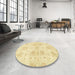 Round Machine Washable Abstract Chrome Gold Yellow Rug in a Office, wshabs2493