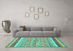 Machine Washable Abstract Turquoise Modern Area Rugs in a Living Room,, wshabs2494turq