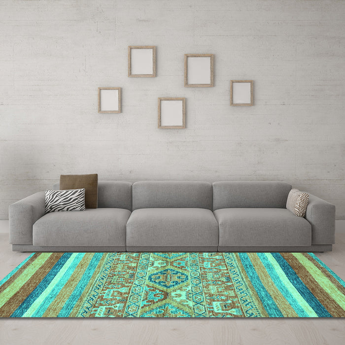 Machine Washable Abstract Turquoise Modern Area Rugs in a Living Room,, wshabs2494turq