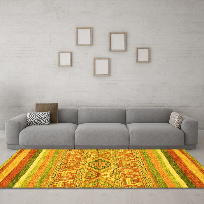 Machine Washable Abstract Yellow Modern Rug in a Living Room, wshabs2494yw