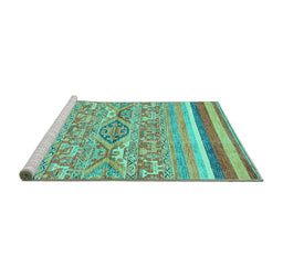 Sideview of Machine Washable Abstract Turquoise Modern Area Rugs, wshabs2494turq