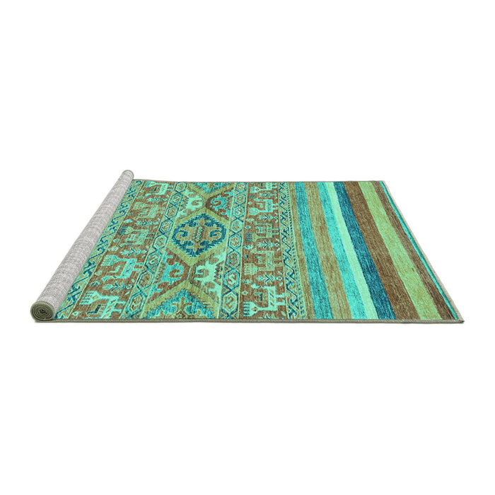 Sideview of Machine Washable Abstract Turquoise Modern Area Rugs, wshabs2494turq