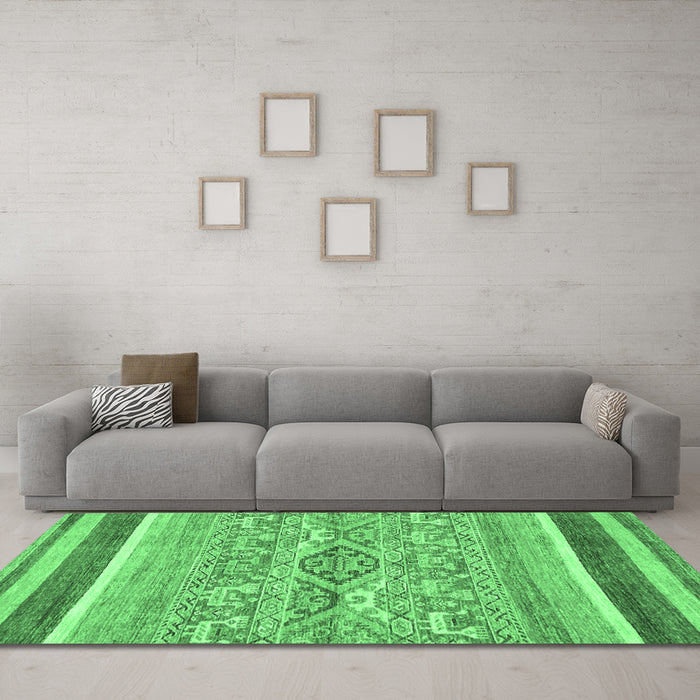 Machine Washable Abstract Emerald Green Modern Area Rugs in a Living Room,, wshabs2494emgrn