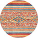 Round Machine Washable Abstract Red Rug, wshabs2494