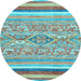 Round Machine Washable Abstract Light Blue Modern Rug, wshabs2494lblu