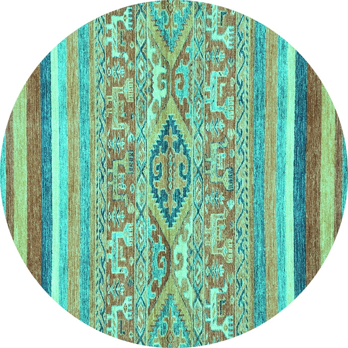 Round Machine Washable Abstract Turquoise Modern Area Rugs, wshabs2494turq
