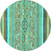 Round Machine Washable Abstract Turquoise Modern Area Rugs, wshabs2494turq