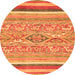 Round Machine Washable Abstract Orange Modern Area Rugs, wshabs2494org