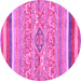 Round Machine Washable Abstract Pink Modern Rug, wshabs2494pnk