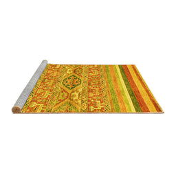 Sideview of Machine Washable Abstract Yellow Modern Rug, wshabs2494yw