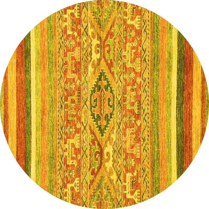 Round Abstract Yellow Modern Rug, abs2494yw