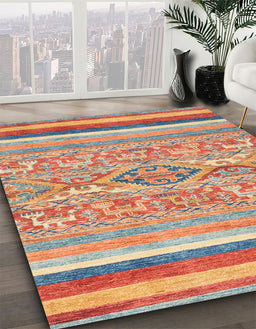 Machine Washable Abstract Red Rug in a Family Room, wshabs2494