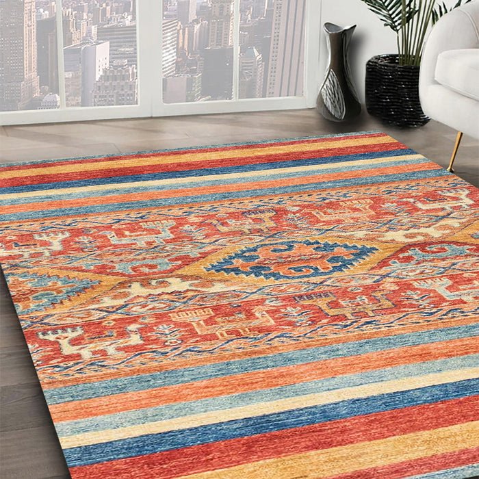 Machine Washable Abstract Red Rug in a Family Room, wshabs2494
