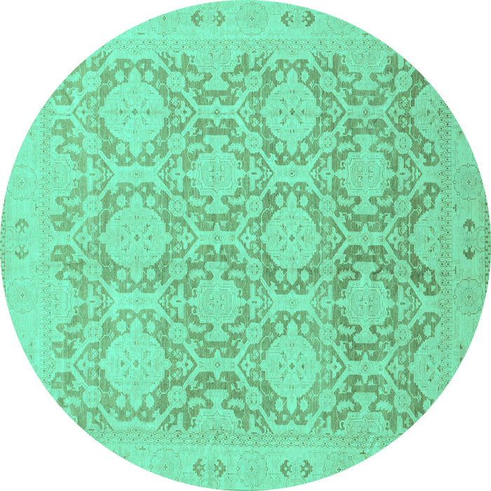 Round Machine Washable Oriental Turquoise Traditional Area Rugs, wshabs2495turq