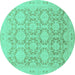 Round Machine Washable Oriental Turquoise Traditional Area Rugs, wshabs2495turq