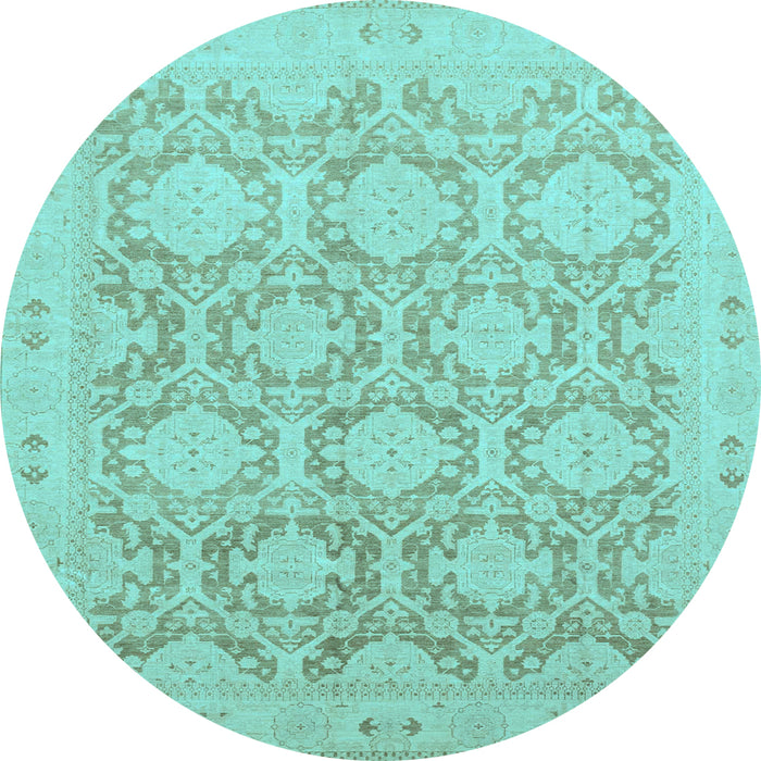 Round Machine Washable Oriental Light Blue Traditional Rug, wshabs2495lblu