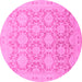 Round Machine Washable Oriental Pink Traditional Rug, wshabs2495pnk