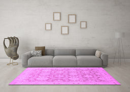 Machine Washable Oriental Purple Traditional Area Rugs in a Living Room, wshabs2495pur