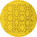 Round Machine Washable Oriental Yellow Traditional Rug, wshabs2495yw