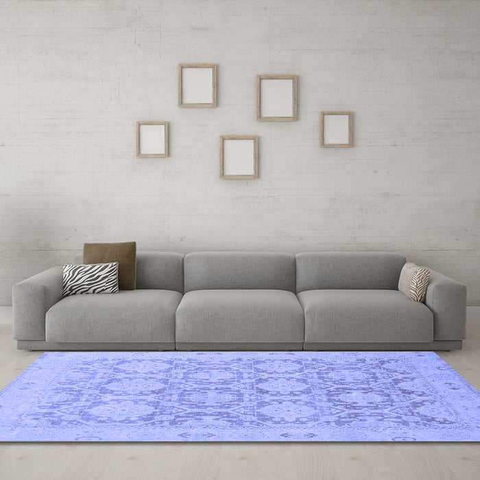 Machine Washable Oriental Blue Traditional Rug in a Living Room, wshabs2495blu
