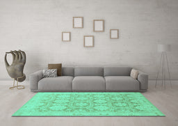 Machine Washable Oriental Turquoise Traditional Area Rugs in a Living Room,, wshabs2495turq