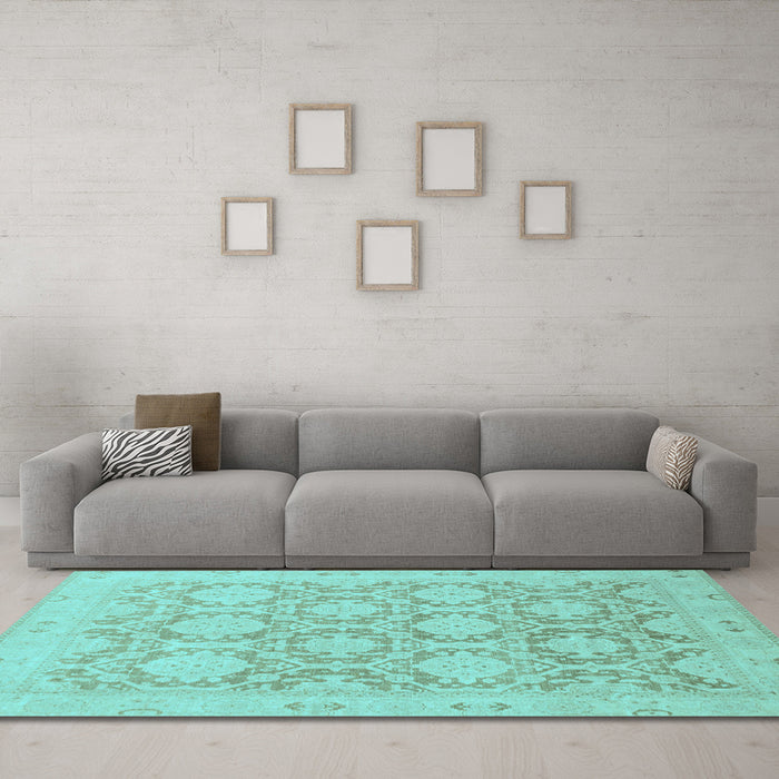 Machine Washable Oriental Light Blue Traditional Rug in a Living Room, wshabs2495lblu