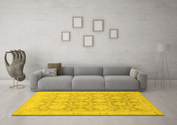 Machine Washable Oriental Yellow Traditional Rug in a Living Room, wshabs2495yw