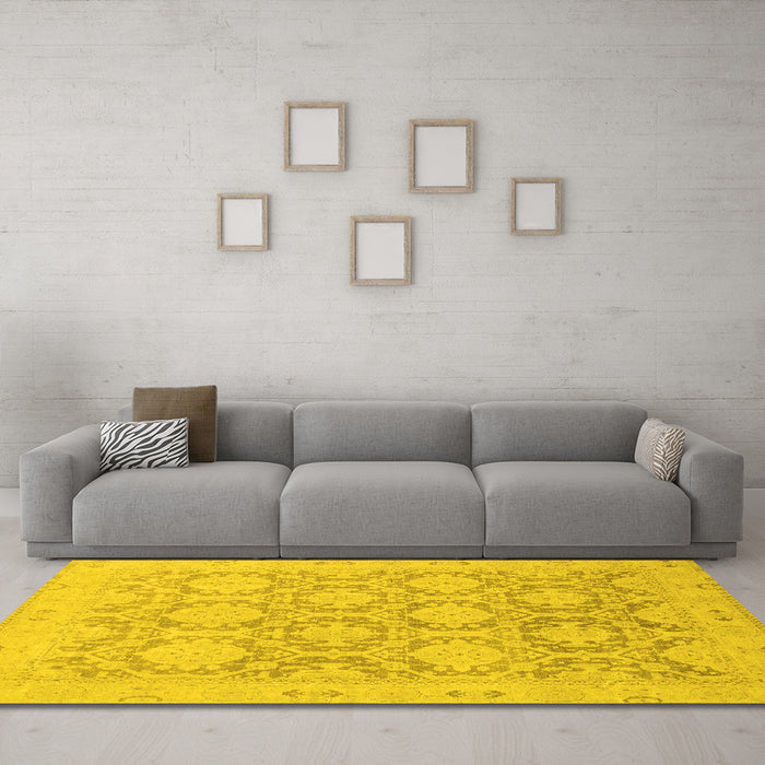 Machine Washable Oriental Yellow Traditional Rug in a Living Room, wshabs2495yw