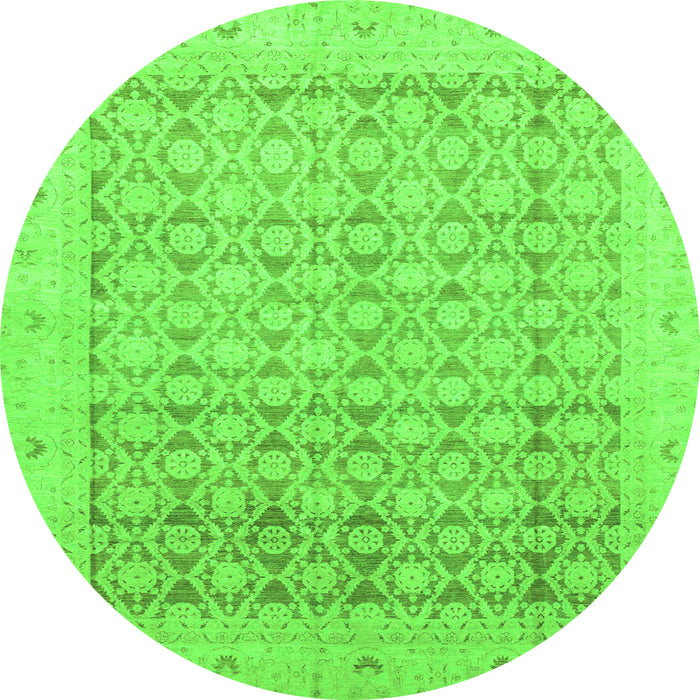 Round Machine Washable Oriental Green Traditional Area Rugs, wshabs2496grn