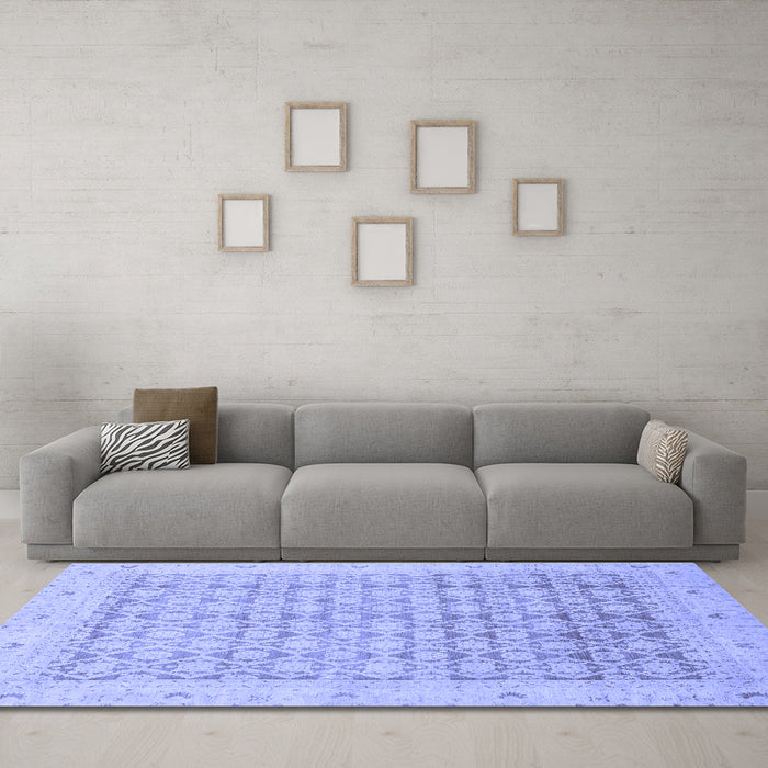 Machine Washable Oriental Blue Traditional Rug in a Living Room, wshabs2496blu