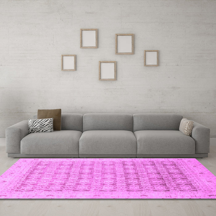 Machine Washable Oriental Purple Traditional Area Rugs in a Living Room, wshabs2496pur
